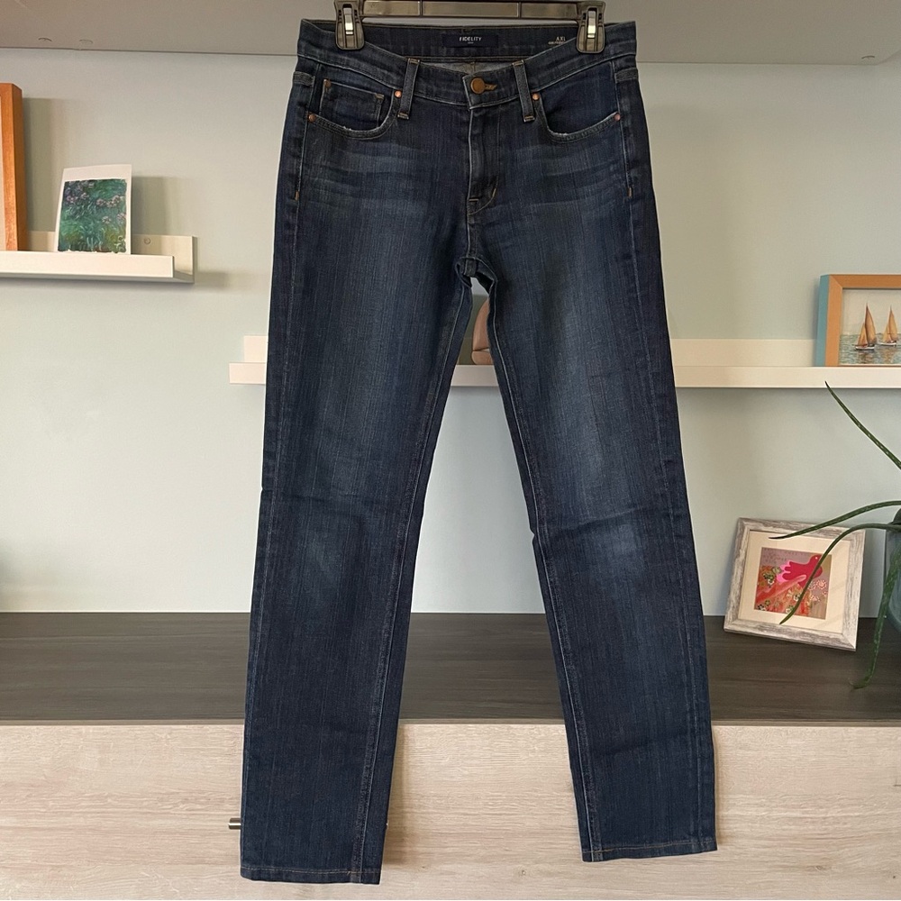Fidelity Denim Dark Blue Mid Rise Straight Leg AXL Girlfriend Jeans